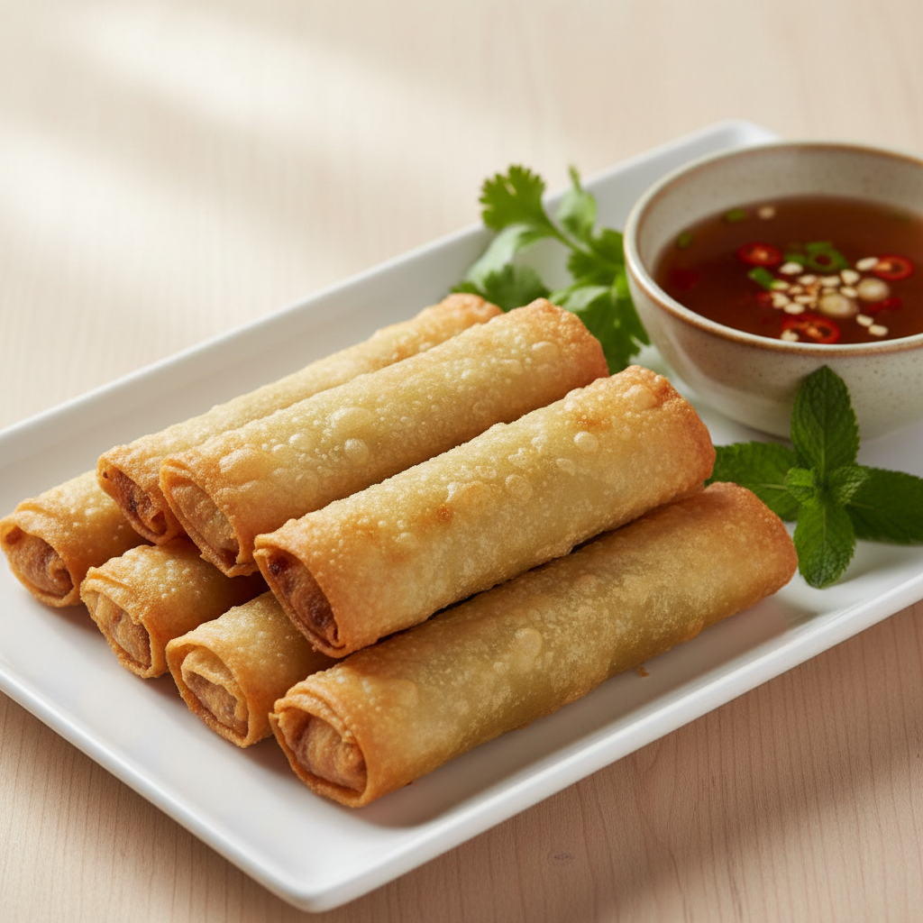 Crispy vegetable spring rolls with dipping sauce