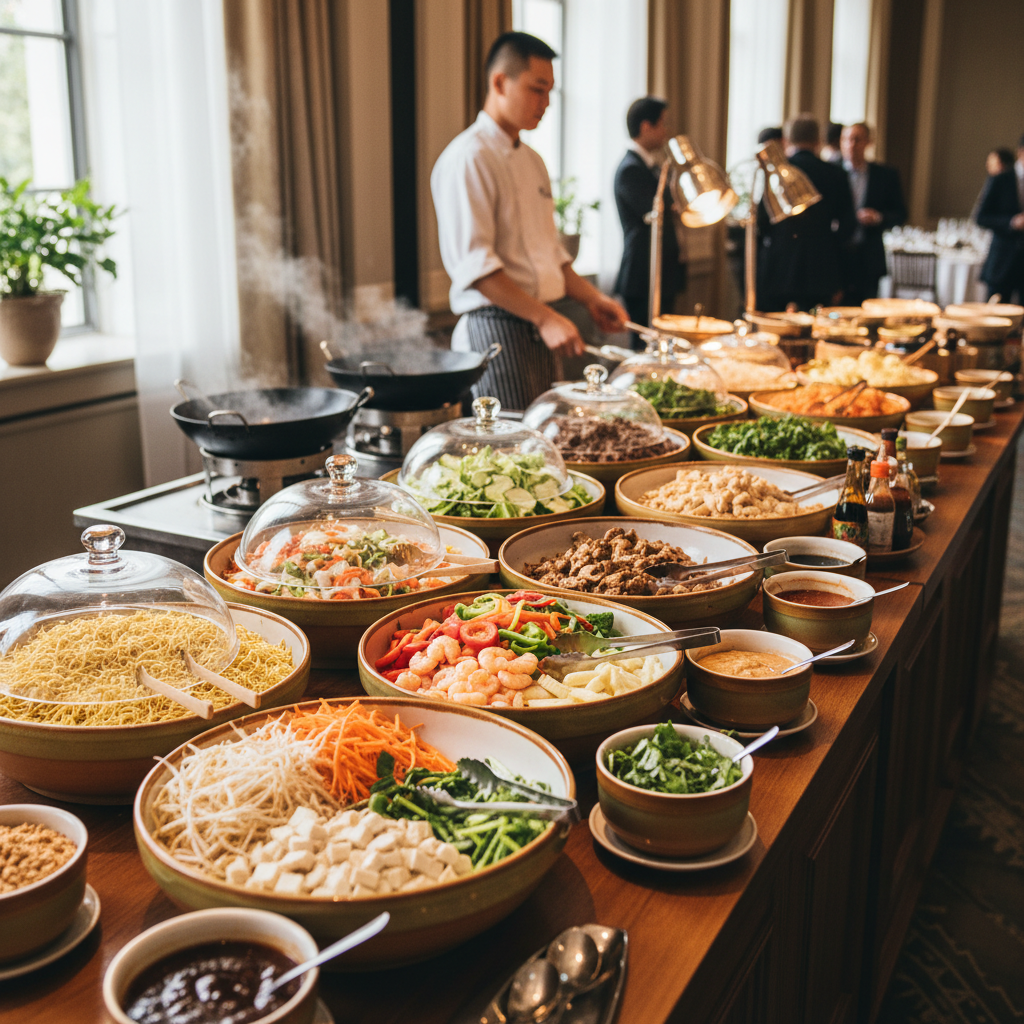 Wok noodle bar catering buffet setup