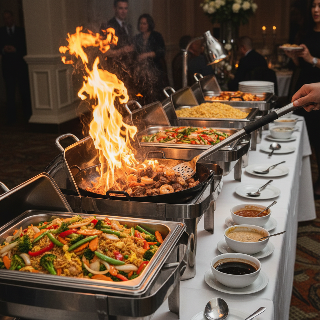 Hibachi and stir-fry catering package with chafing dishes