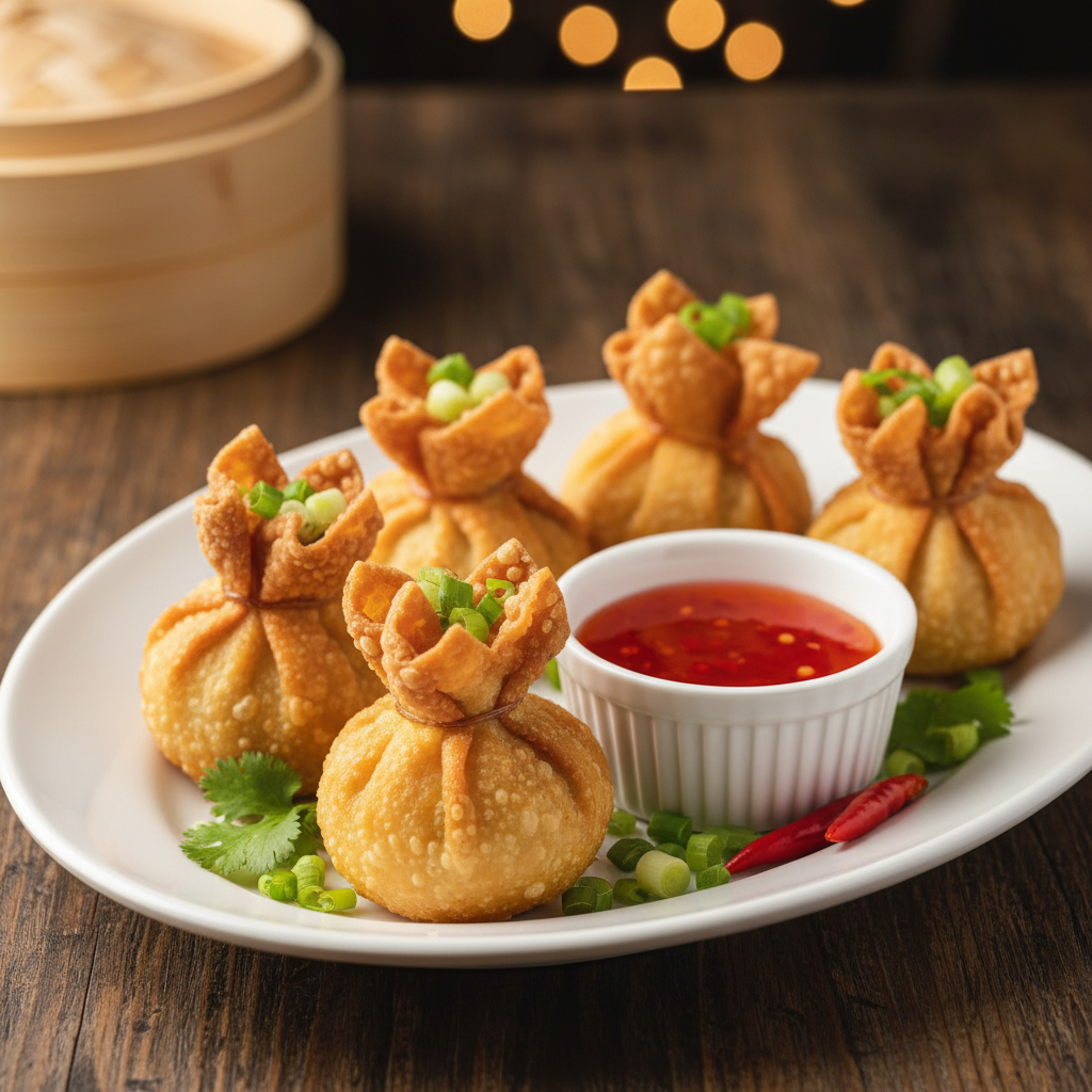 Crispy crab rangoon with sweet chili dipping sauce