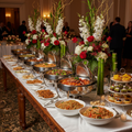 Full Asian buffet catering setup for private party